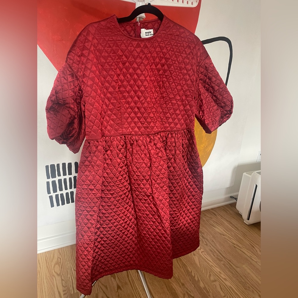 RARE!!!COMME DE GARCONS TRICOT RED QUILTED DRESS.